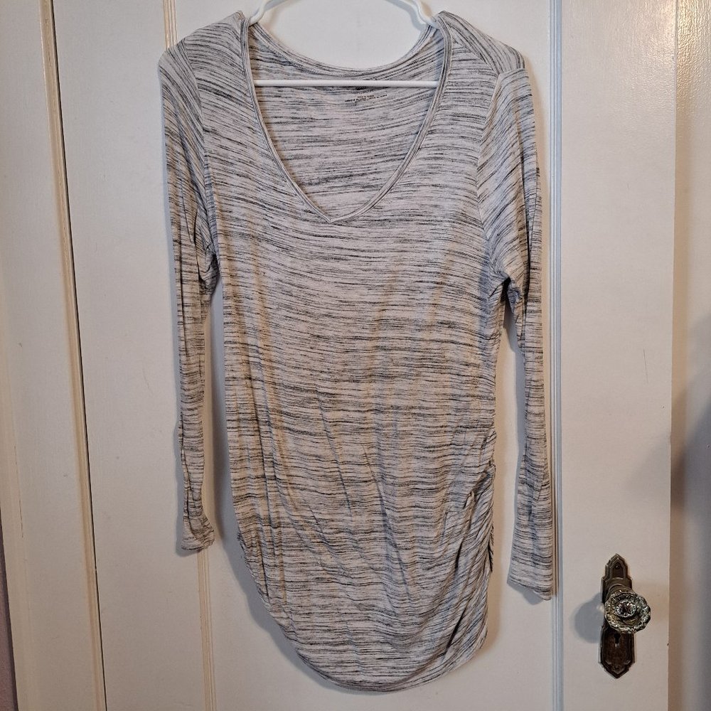 Motherhood Maternity Medium Long Sleeve Top, Heathered Grey & White Scoop V Neck